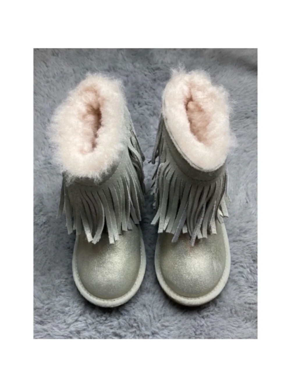 Ugg classic short II genuine shearling metallic fringe booties